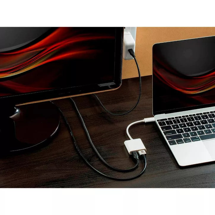 Monoprice USB-C to HDMI and USB-C (F) Dual Port Adapter, Compatible With USB-C Equipped Laptops, Such As The Apple Macbook And Google Chromebook