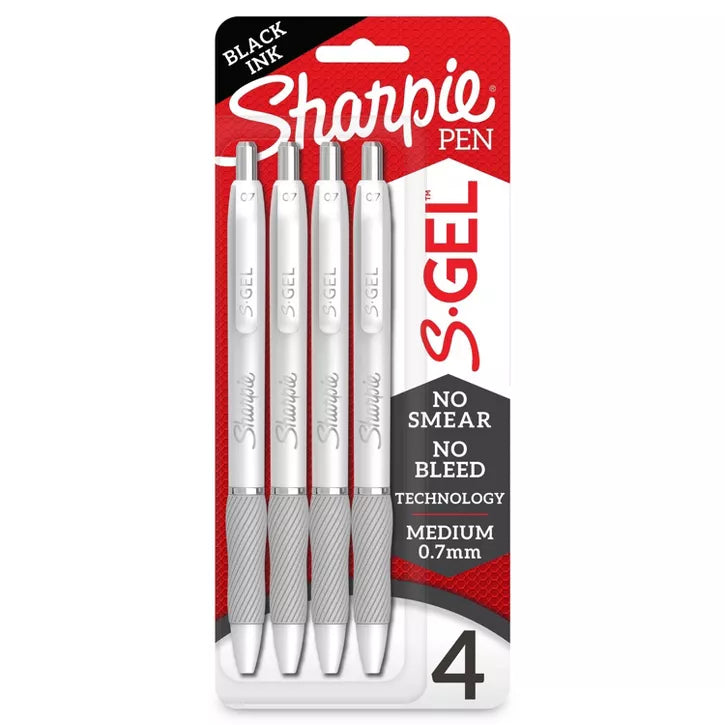 Sharpie S-Gel 4pk Gel Pens White Barrel 0.7mm Medium Tip Black
