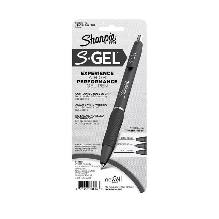 Sharpie S-Gel 4pk Gel Pens White Barrel 0.7mm Medium Tip Black